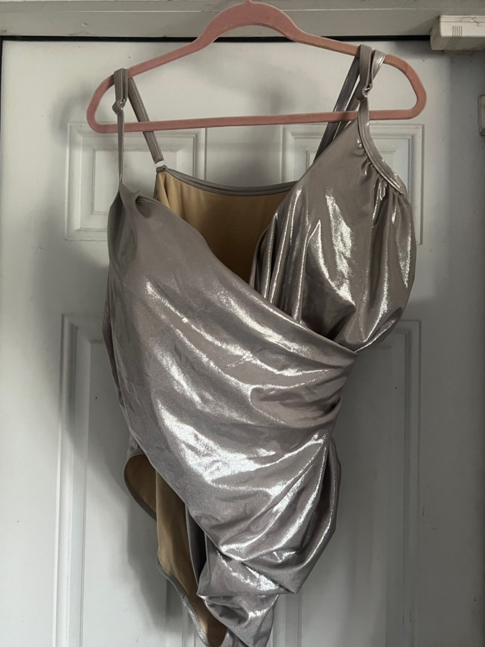 Newport News Metallic Silver One-Piece Swimsuit